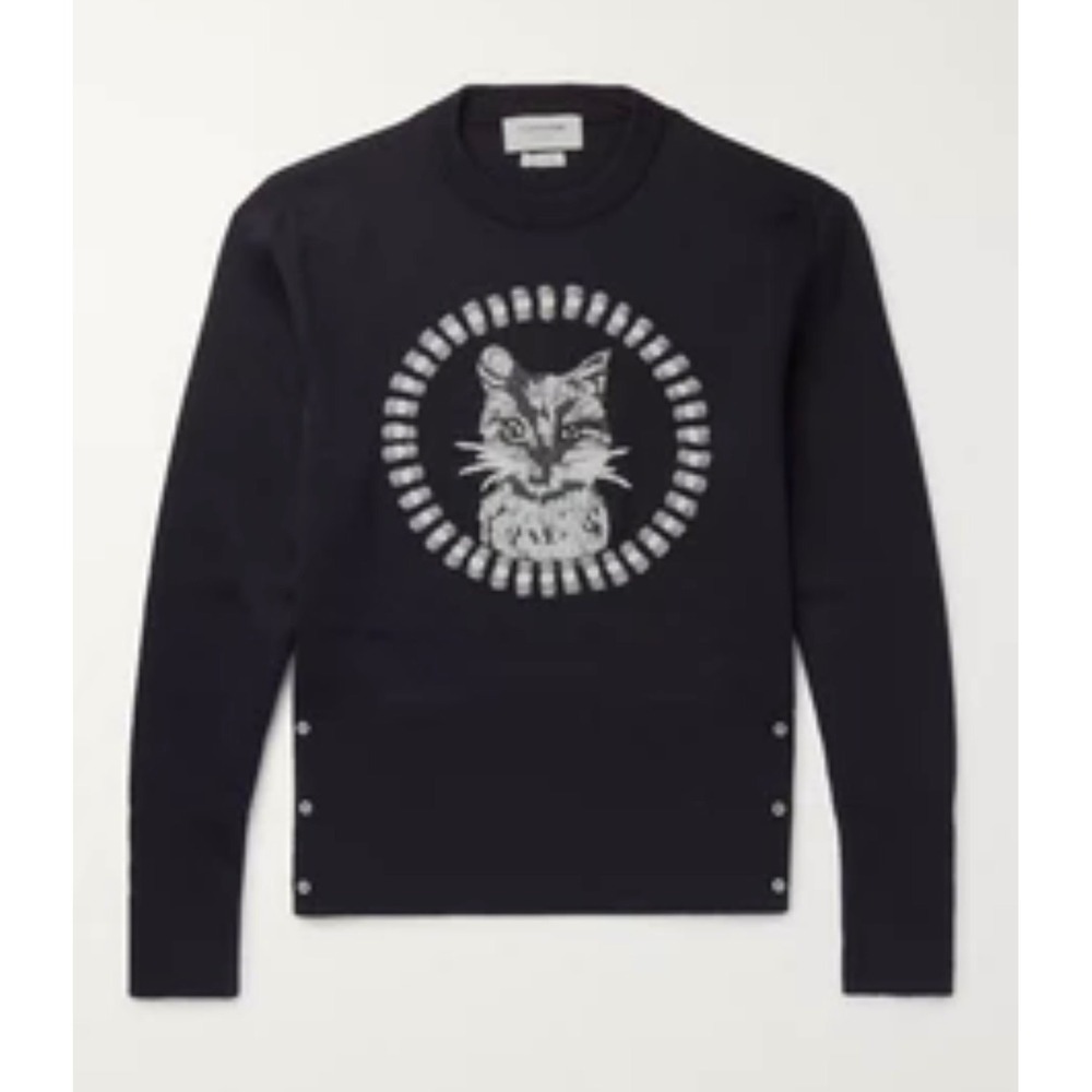 Thom Browne Unisex Merino Wool Old Money Navy Sweater Cat Crewneck Preppy XXS - Picture 3 of 7